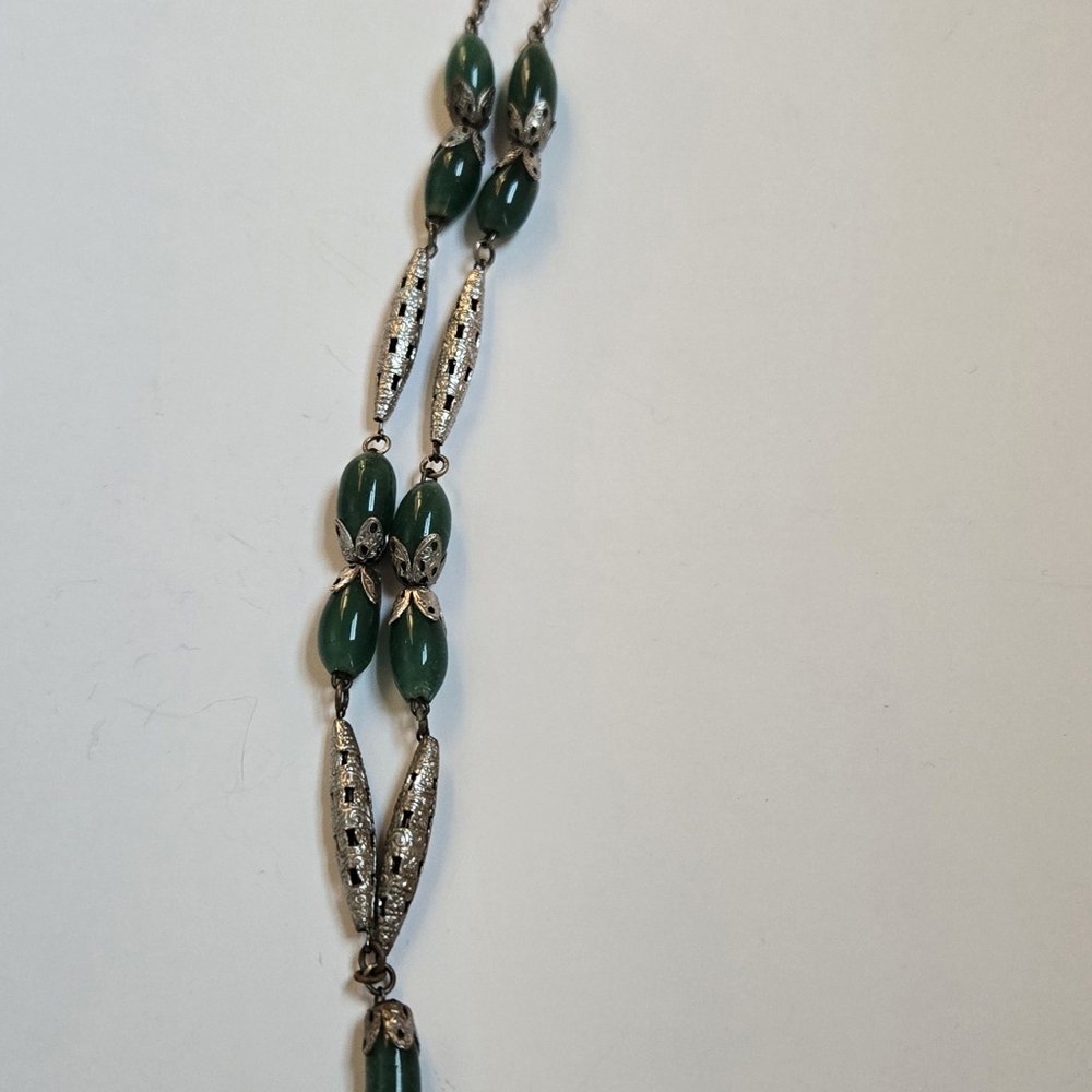 Antique Sterling Silver Old Cut Emeralds Filigree Necklace